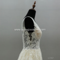 Hot Selling Sheer Sleeveless v neck Lace Bridal expensive wedding dress ball gown